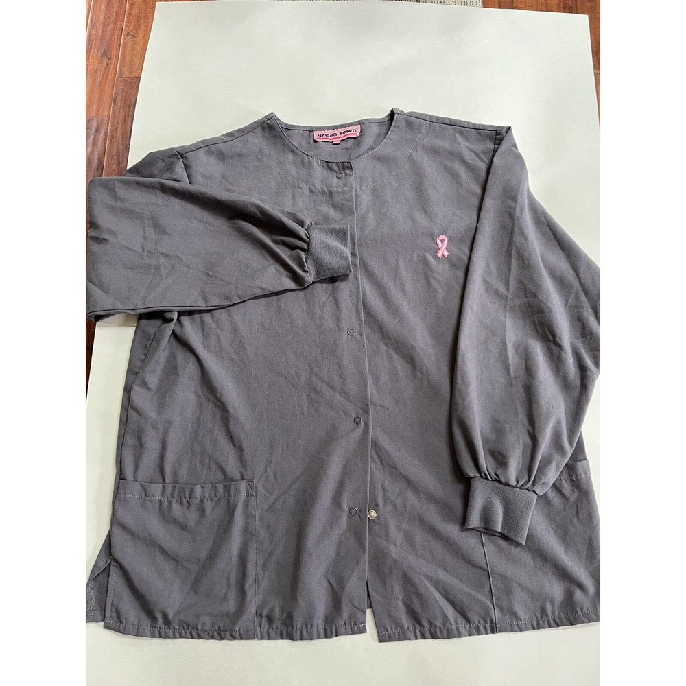 Green Town Mammography Scrubs Top Breast Cancer Gray Size L